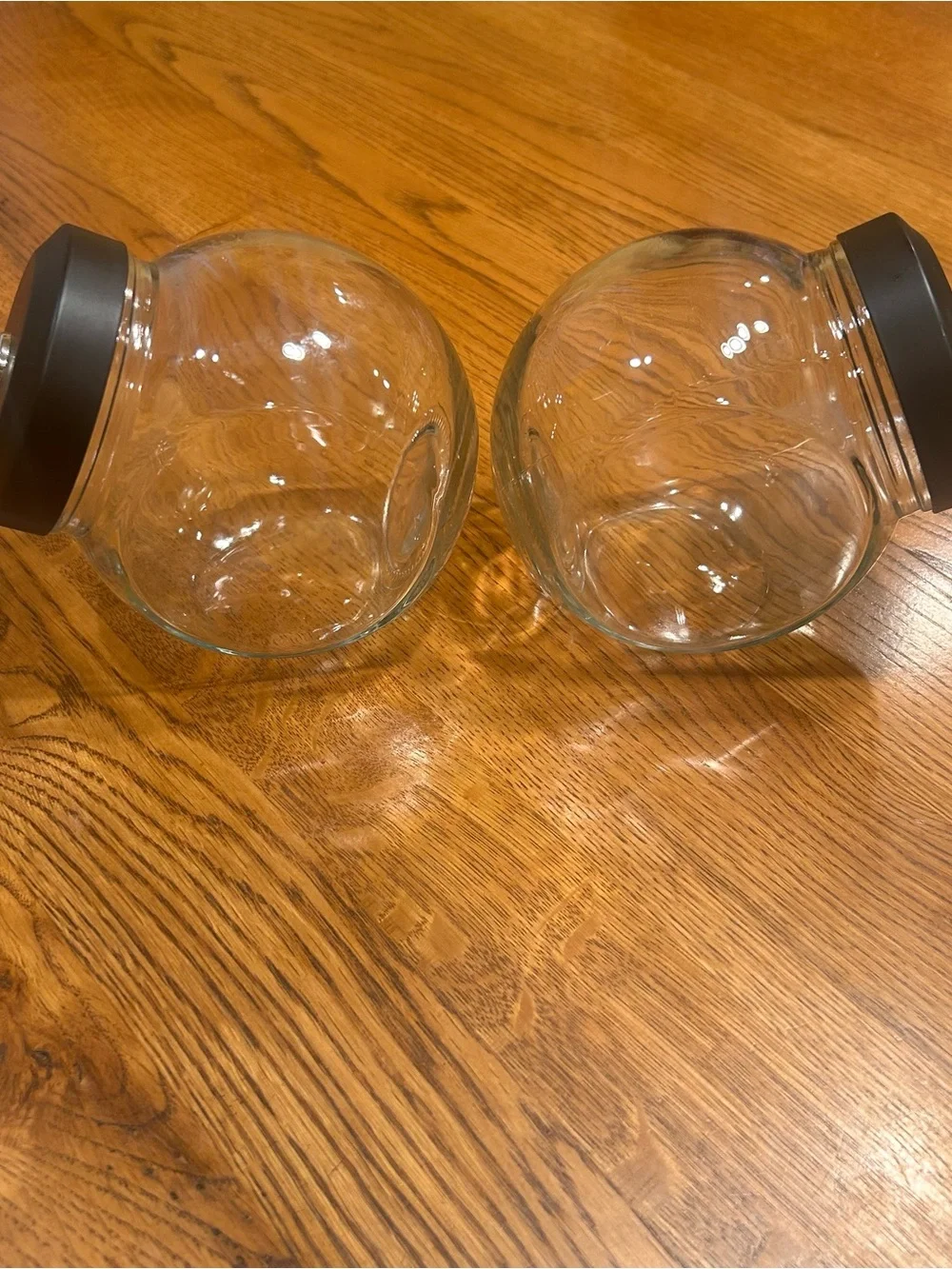 Clear Glass Storage Canister Set with Black metal Lids and Crystal Knobs